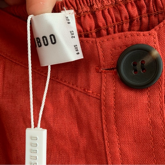 Suboo Rising Sun Button Front Linen Mini Dress brick red - Picture 12 of 13